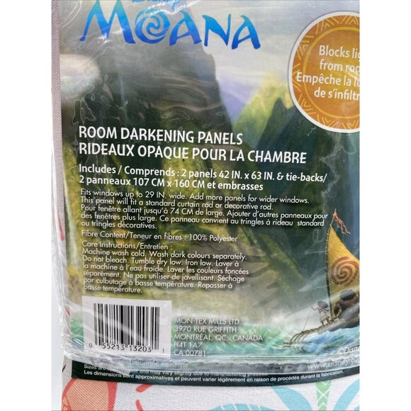 Disney Moana Kids Room Darkening 2 Panels Curtains & Tiebacks 42 in X 63 in - Picture 6 of 11